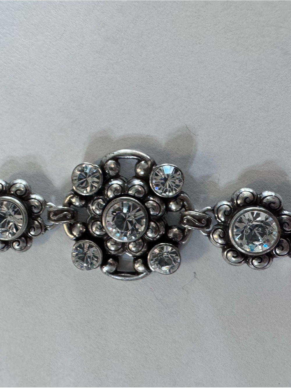 Brighton Silver-Tone Crystal Floral Link Bracelet - White Crystal